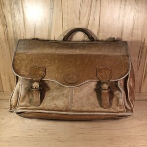 Santa Fe Dilana Cognac Leather Portfolio Vtg Messenger Satchel Bag Organizer